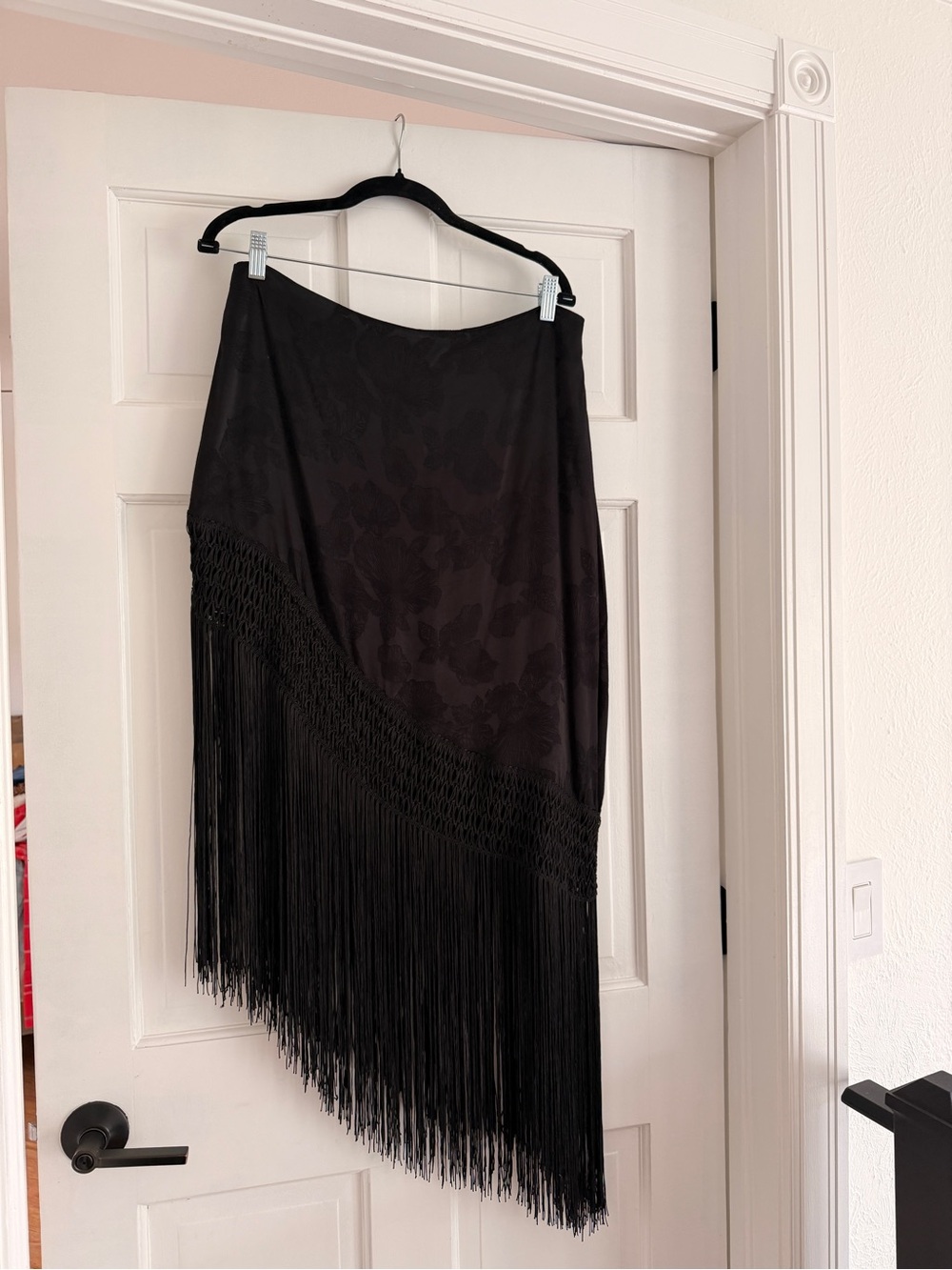 12th Tribe Black Fringe Midi Skirt Asymmetrical Boho Western Festival Skirt XL